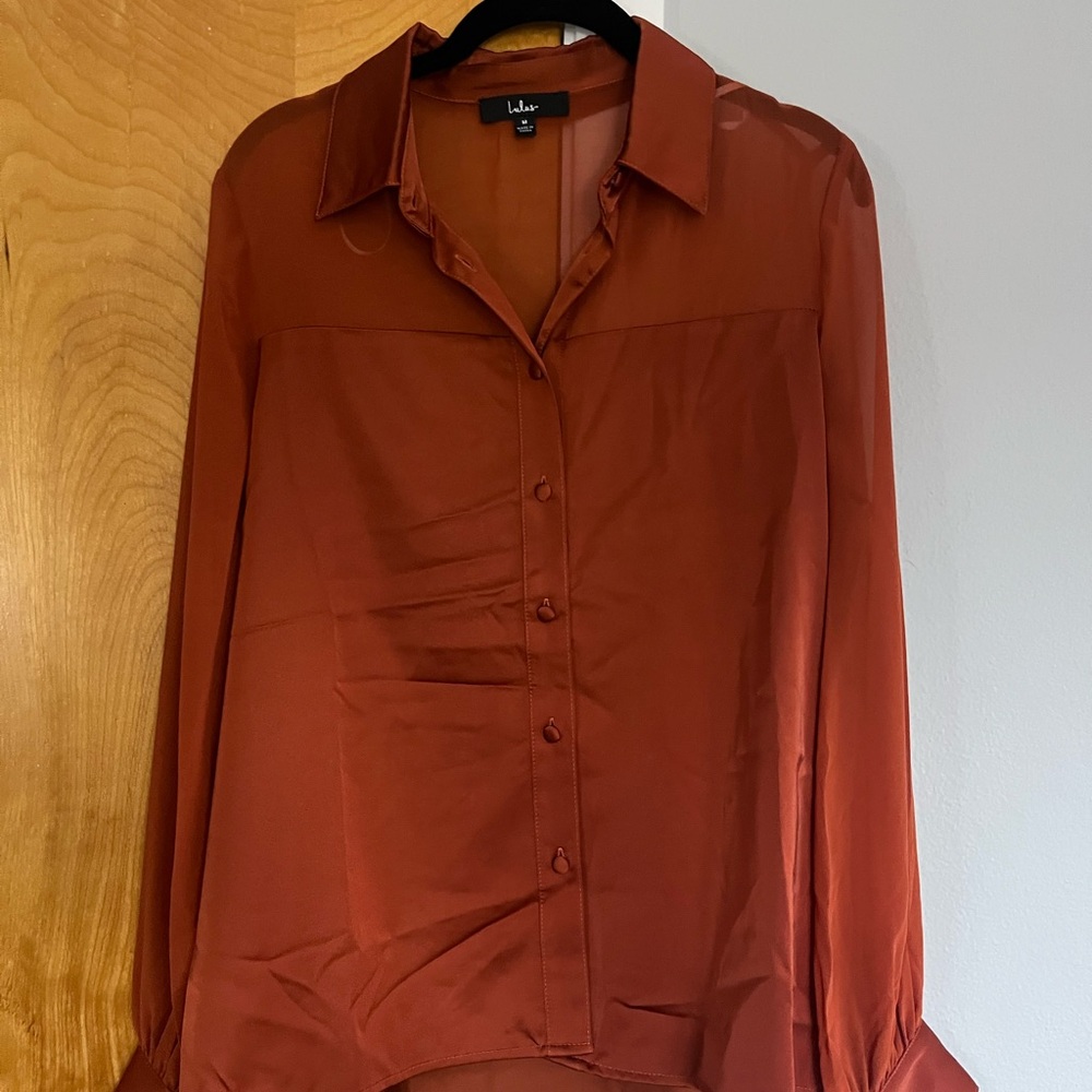 Lulu's Orange Long Sleeve Button Down Blouse